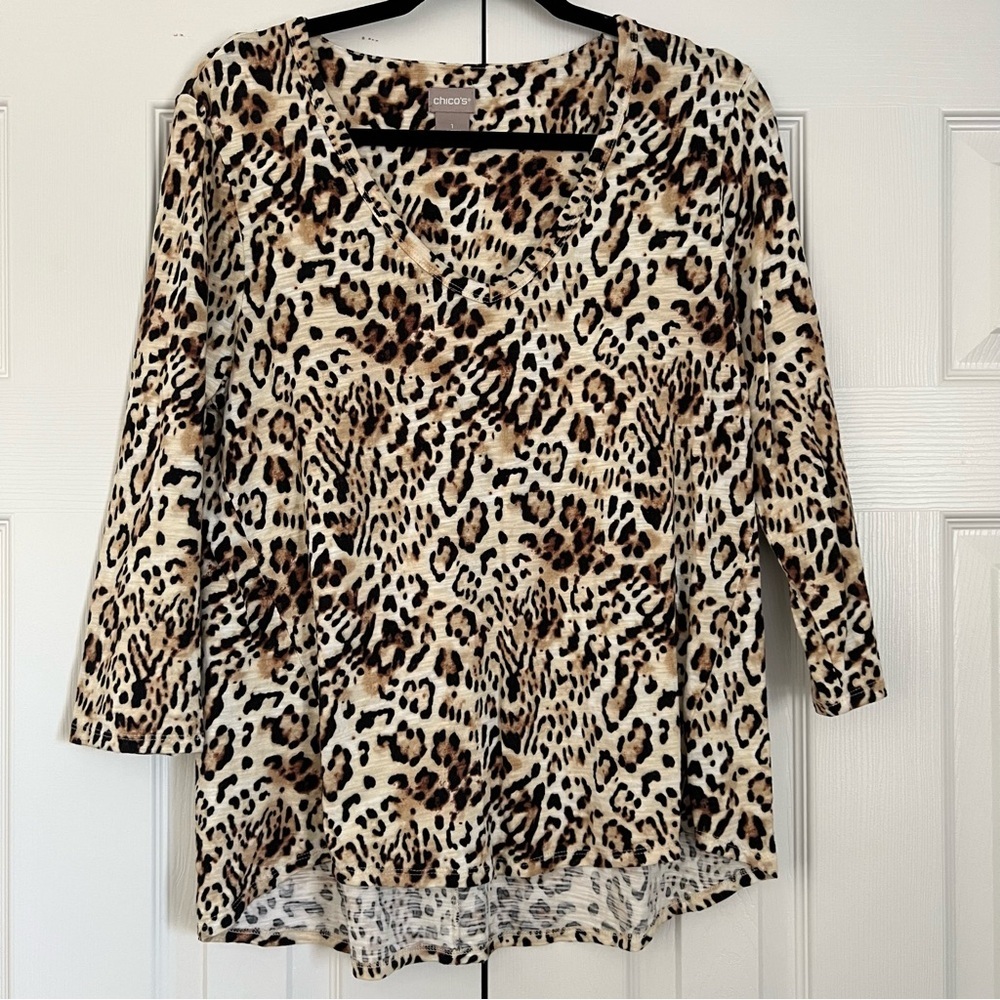 Chico's Leopard Print Tunic in Cream and Brown - Picture 1 of 5